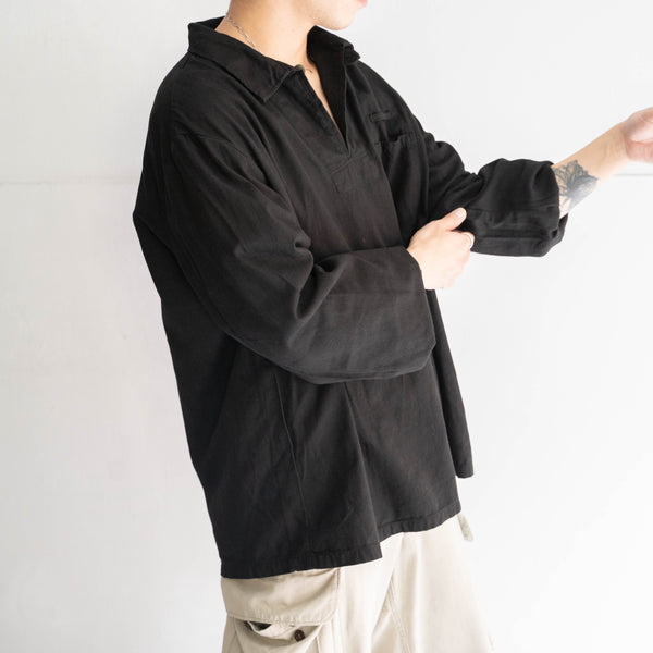 1980-2000s Czech military cotton twill pull over shirt 'dead stock' -black dyed-