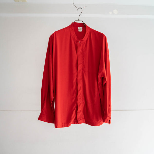 1990s vivid red stand collar l/s shirt