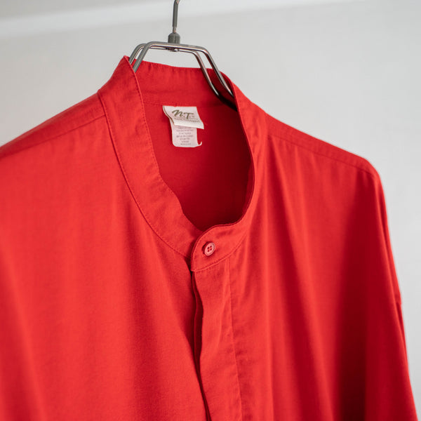 1990s vivid red stand collar l/s shirt