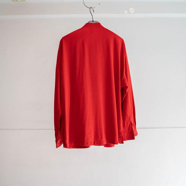 1990s vivid red stand collar l/s shirt