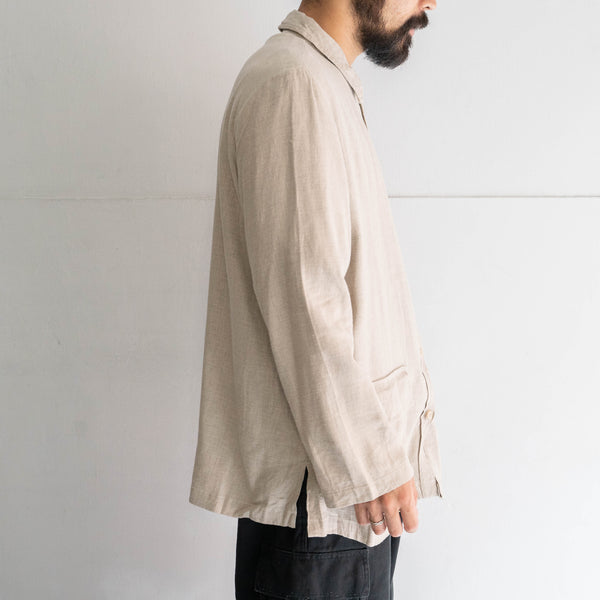 1990s Canada rayon × linen pink beige color shirt -with frap pocket-