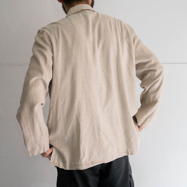 1990s Canada rayon × linen pink beige color shirt -with frap pocket-