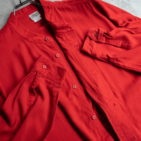 1990s vivid red stand collar l/s shirt