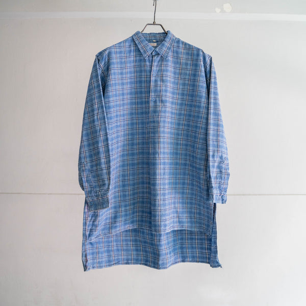 1970s France multi blue checked grandpa shirt