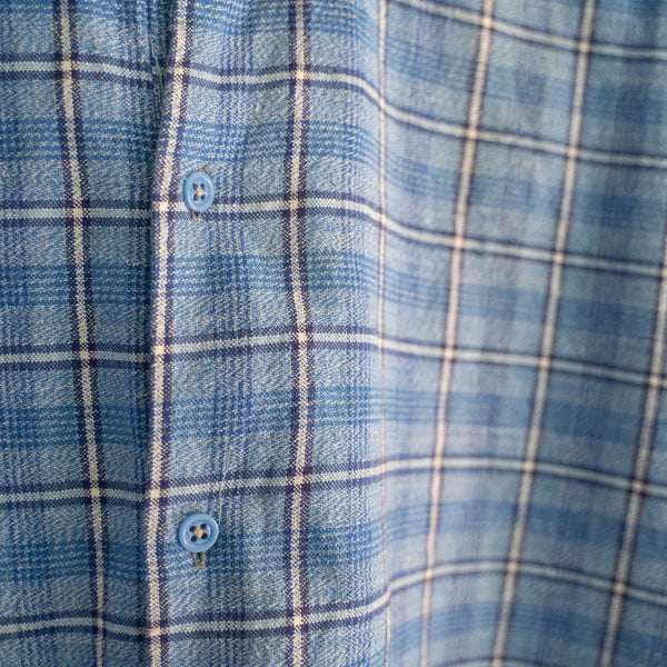 1970s France multi blue checked grandpa shirt