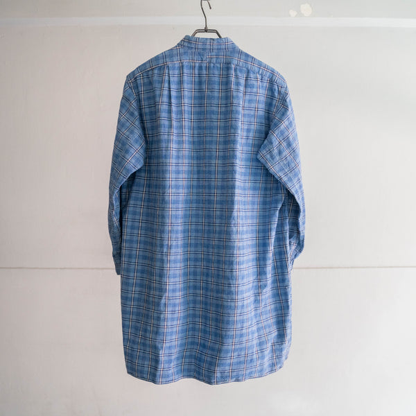 1970s France multi blue checked grandpa shirt