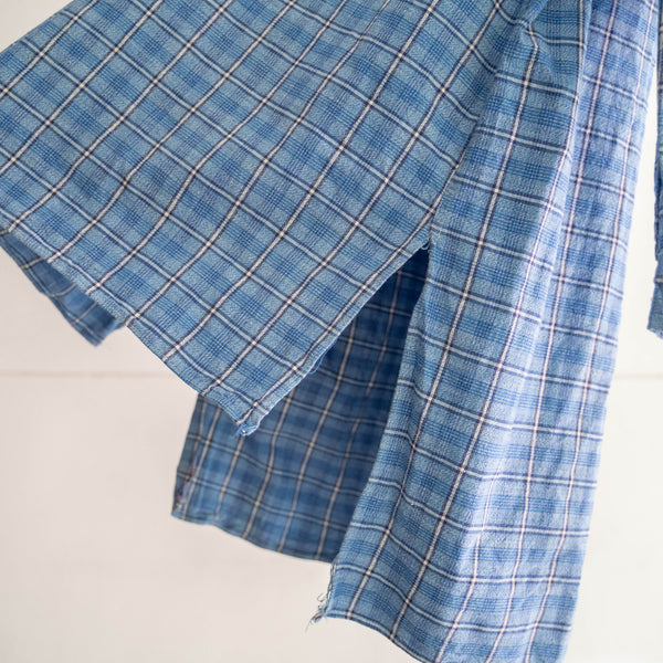 1970s France multi blue checked grandpa shirt