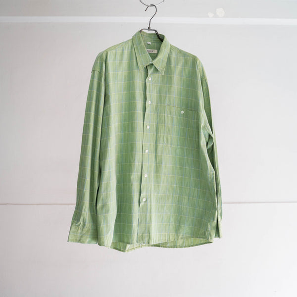 1990s light green × blue checked l/s shirt