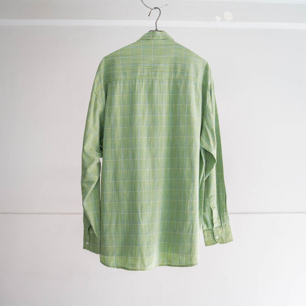 1990s light green × blue checked l/s shirt