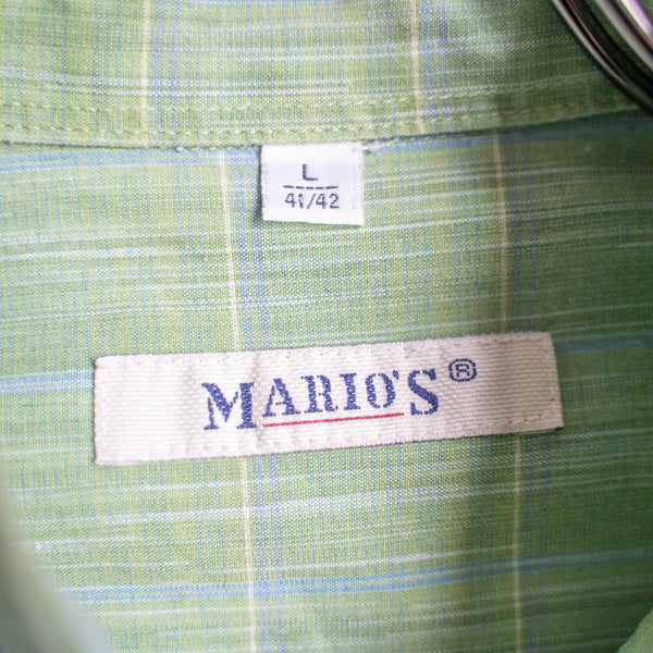 1990s light green × blue checked l/s shirt