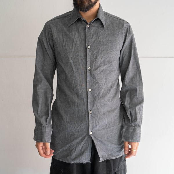 around 1990s Italian military gray cotton × poli officer shirt -black dyed-