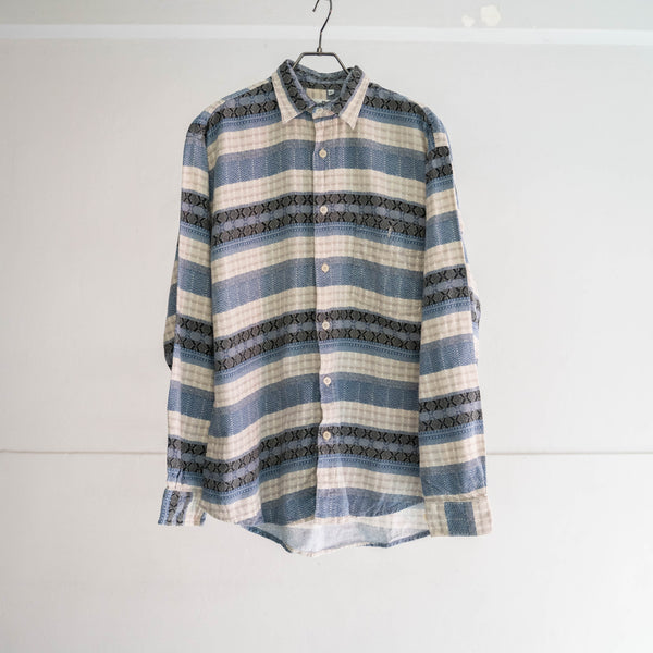 1990s Europe blue based all over pattern l/s shirt