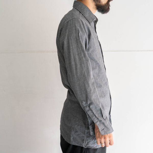 around 1990s Italian military gray cotton × poli officer shirt -black dyed-