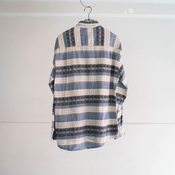 1990s Europe blue based all over pattern l/s shirt