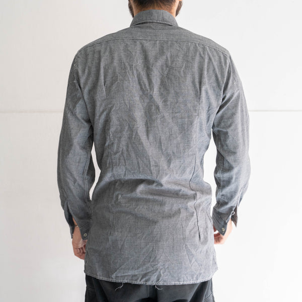 around 1990s Italian military gray cotton × poli officer shirt -black dyed-