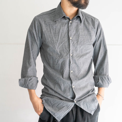 around 1990s Italian military gray cotton × poli officer shirt -black dyed-