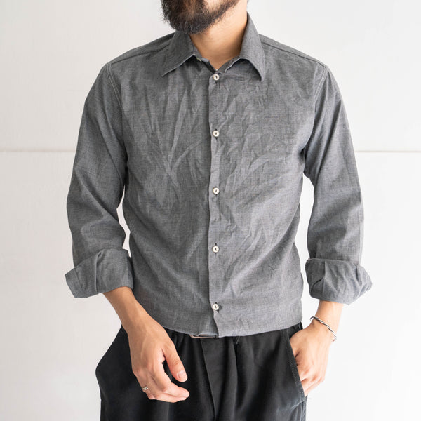 around 1990s Italian military gray cotton × poli officer shirt -black dyed-