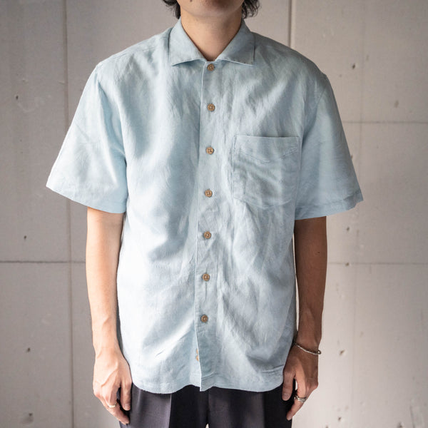 1990s sky blue color rayon × poly short sleeve shirt