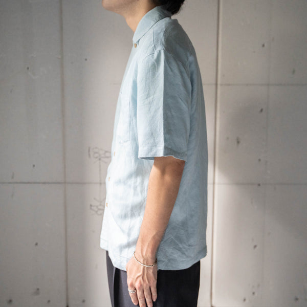 1990s sky blue color rayon × poly short sleeve shirt