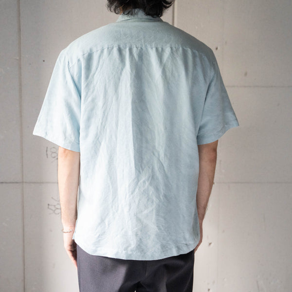 1990s sky blue color rayon × poly short sleeve shirt