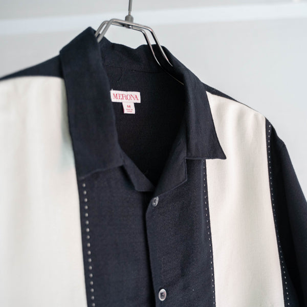 2000s black × ivory rayon poly s/s shirt
