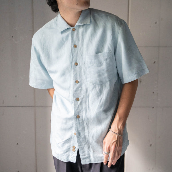 1990s sky blue color rayon × poly short sleeve shirt