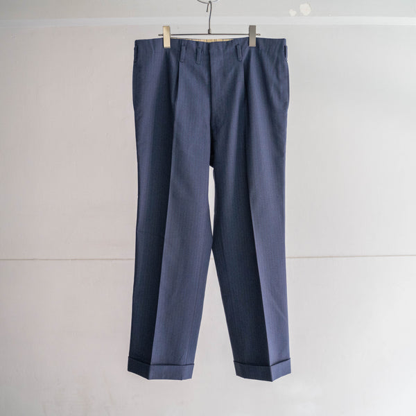 1970-80s Japan vintage navy × red stripe one tuck wool slacks