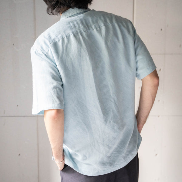 1990s sky blue color rayon × poly short sleeve shirt