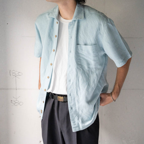 1990s sky blue color rayon × poly short sleeve shirt