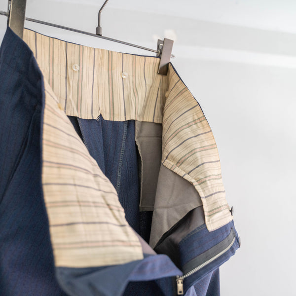 1970-80s Japan vintage navy × red stripe one tuck wool slacks