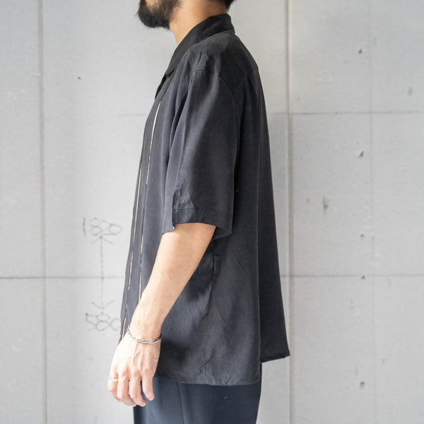 1990s black color silk open collar short sleeve design  shirt 'remake'