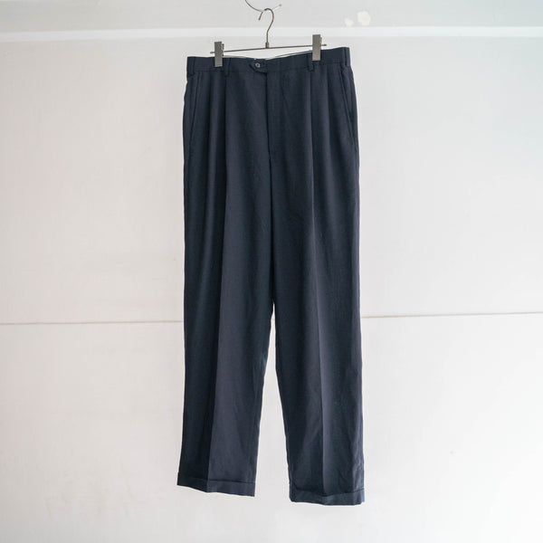 1990s dark navy poly × wool slacks -light weight-