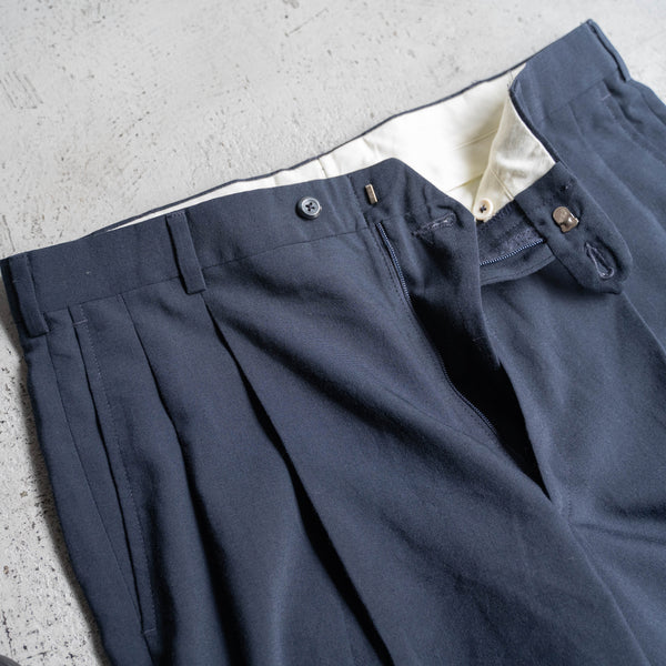 1990s dark navy poly × wool slacks -light weight-