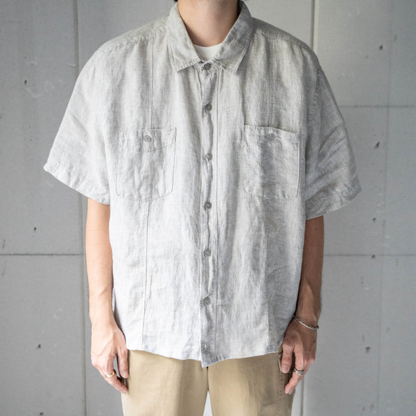 2000s light gray color linen fabric short sleeve shirt 'remake'