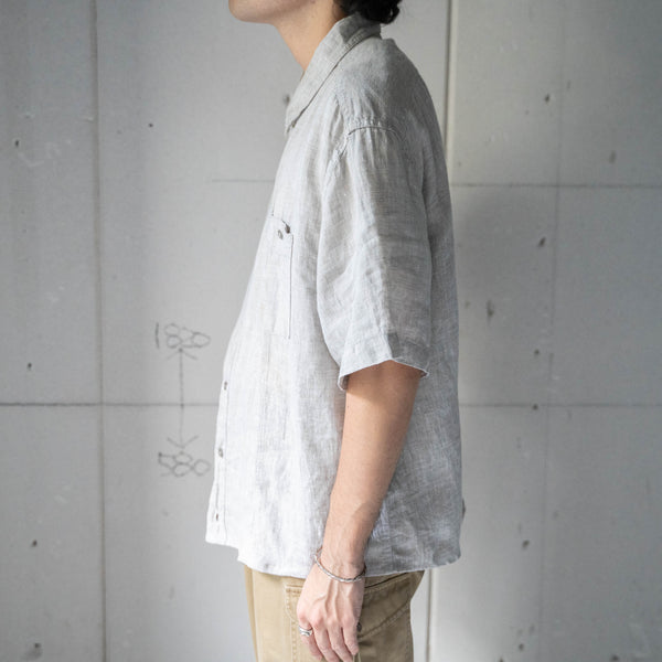 2000s light gray color linen fabric short sleeve shirt 'remake'