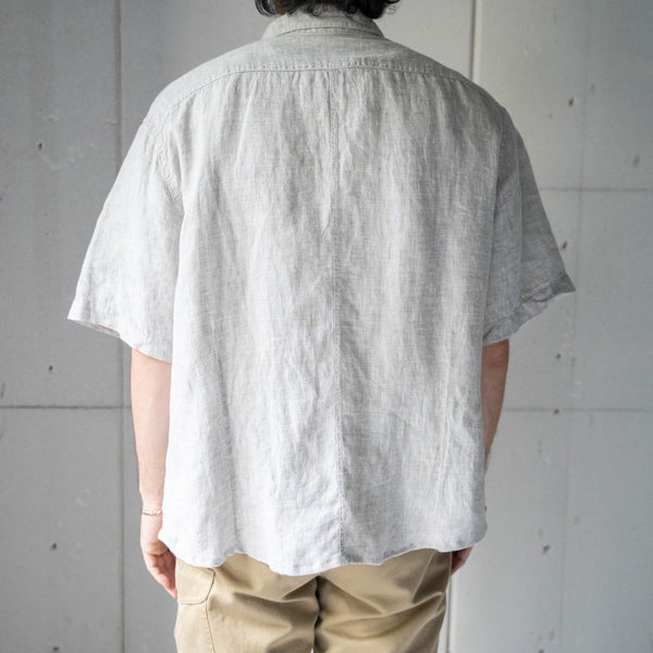 2000s light gray color linen fabric short sleeve shirt 'remake'