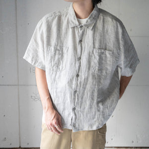 2000s light gray color linen fabric short sleeve shirt 'remake'