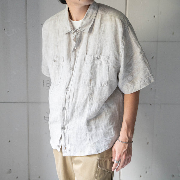 2000s light gray color linen fabric short sleeve shirt 'remake'