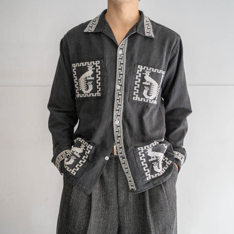 1990s black native pattern 4 pockets shirt jacket