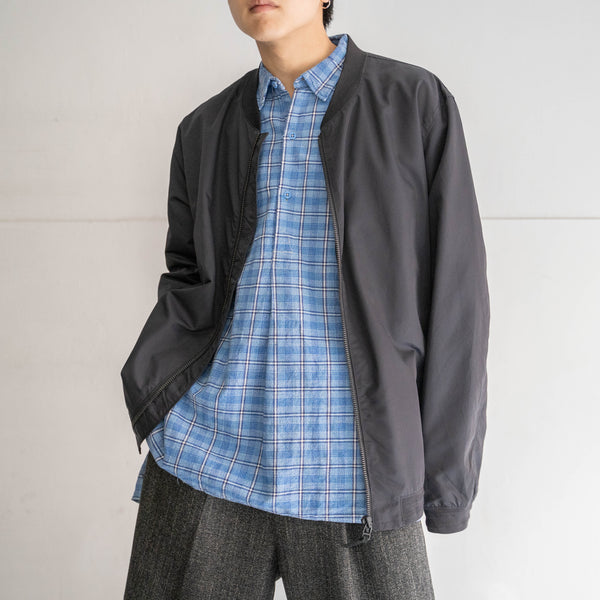 1970s France multi blue checked grandpa shirt