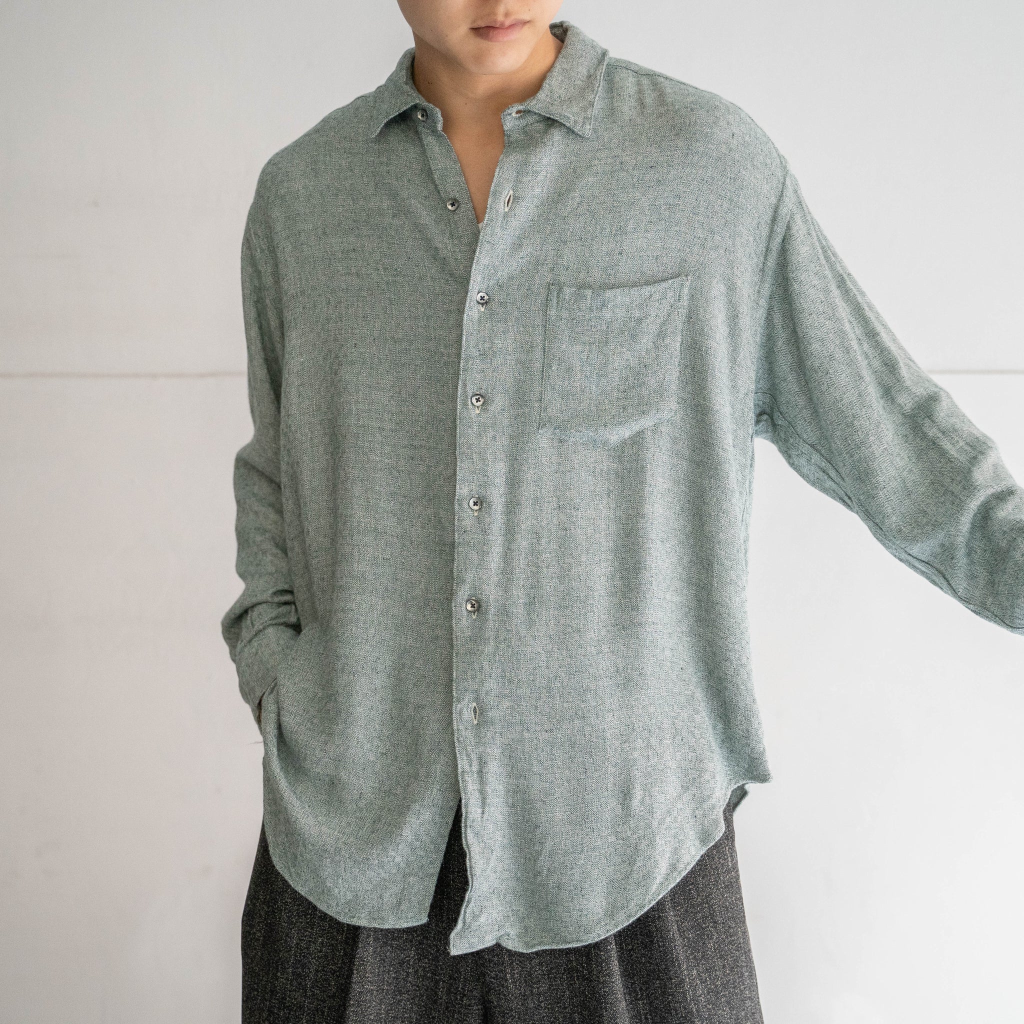 1990-00s light green based rayon 100 knit polo shirt