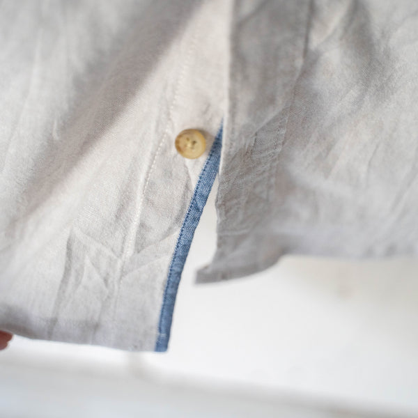 1990s greige color cotton × linen no collar short sleeve shirt