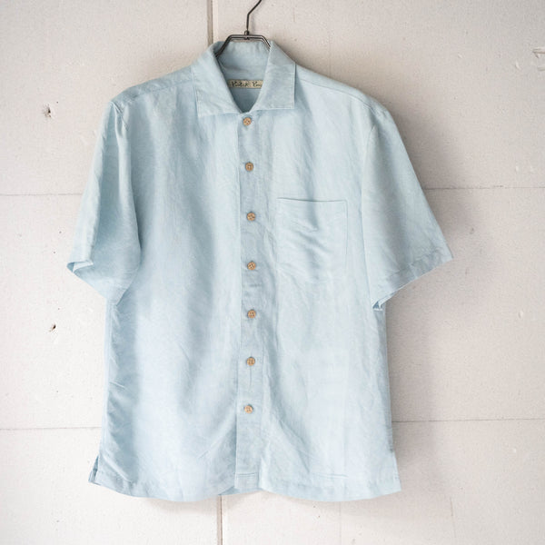 1990s sky blue color rayon × poly short sleeve shirt