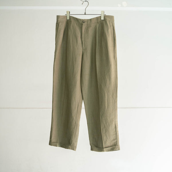 2000s green linen × viscose 2 tuck wide slacks