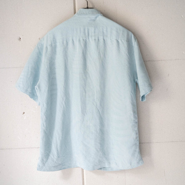 1990s sky blue color rayon × poly short sleeve shirt