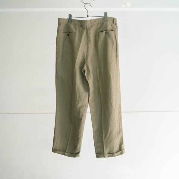 2000s green linen × viscose 2 tuck wide slacks