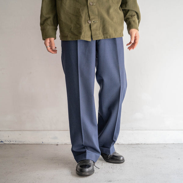 1970-80s Japan vintage navy × red stripe one tuck wool slacks