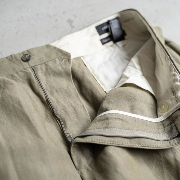 2000s green linen × viscose 2 tuck wide slacks