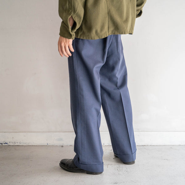 1970-80s Japan vintage navy × red stripe one tuck wool slacks