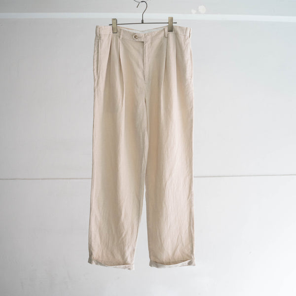 1990s ivory linen × tencel 2 tuck wide slacks